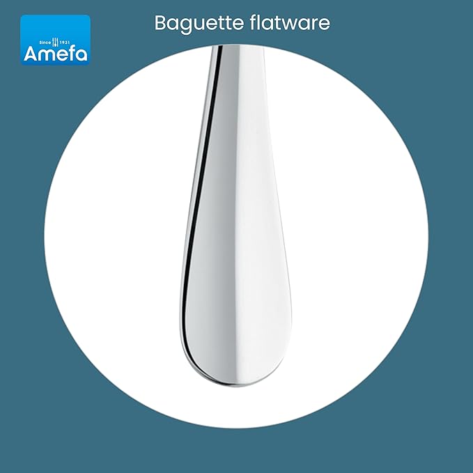 Amefa 45-Piece Silverware Flatware Cutlery Set Service for 8, Durable 18/10 Stainless Steel High Gloss Mirror Finish, tableware in Ergonomic Design Size and Weight, Dishwasher Safe (Baguette)