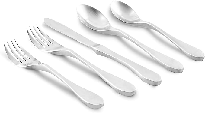 Knork Silverware Set - 20 Piece Matte Silver Cutlery set - Ergonomic Design Utensil sets, 18/10 Stainless Steel Forks Spoons and Knives set