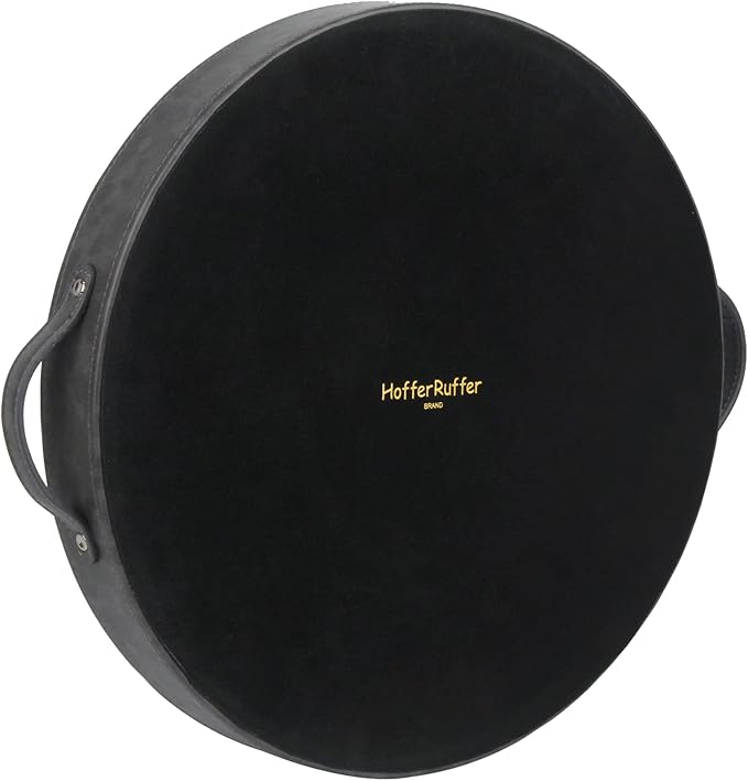 HofferRuffer Top Nocth PU Leather Round Serving Tray, Decorative Serving Tray with Handles, Coffee Tray, Ottoman Tray for Home Or Office, Diameter 14.6-inch (Dark Grey)