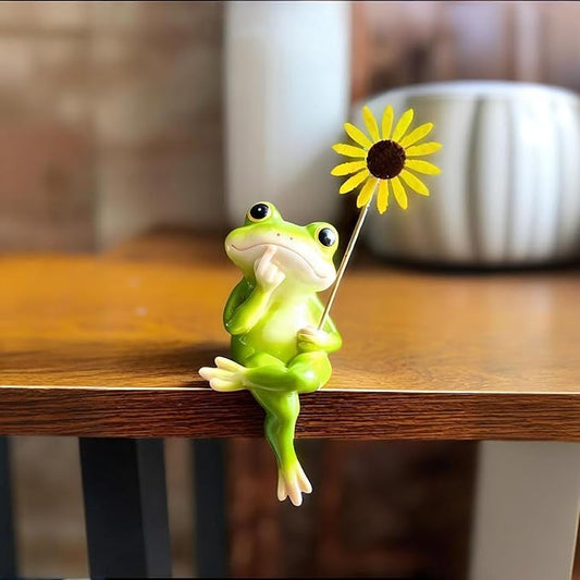 Frog Figurine Garden Decor for Outside, Frogs Statue Plant Decorations for Pots, Fairy Garden Figurines for Lawn Ornaments, Yard Decorations Outdoor, Frog Gifts for Women (1, Flower Frog)