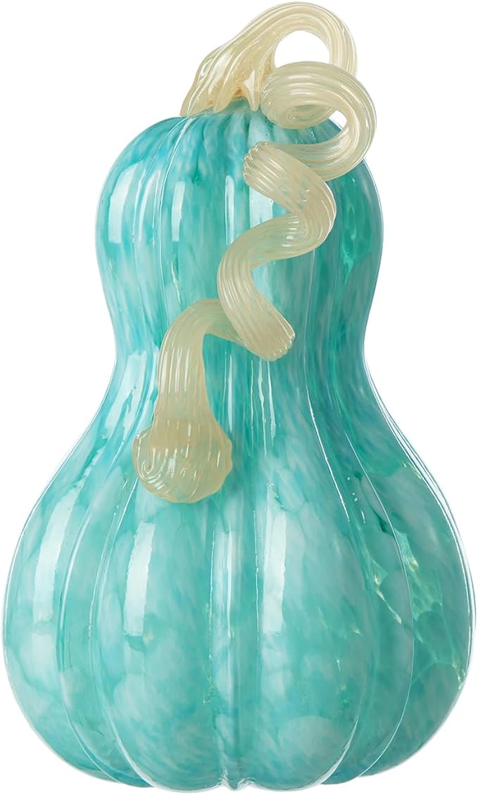 Glitzhome 8.5" H Fall Glass Gourd,Tabletop Crystal Pumpkin Craft Ornament for Home Decor Halloween Party Decoration Thanksgiving Gift Fall Pumpkin Decor,Turquoise