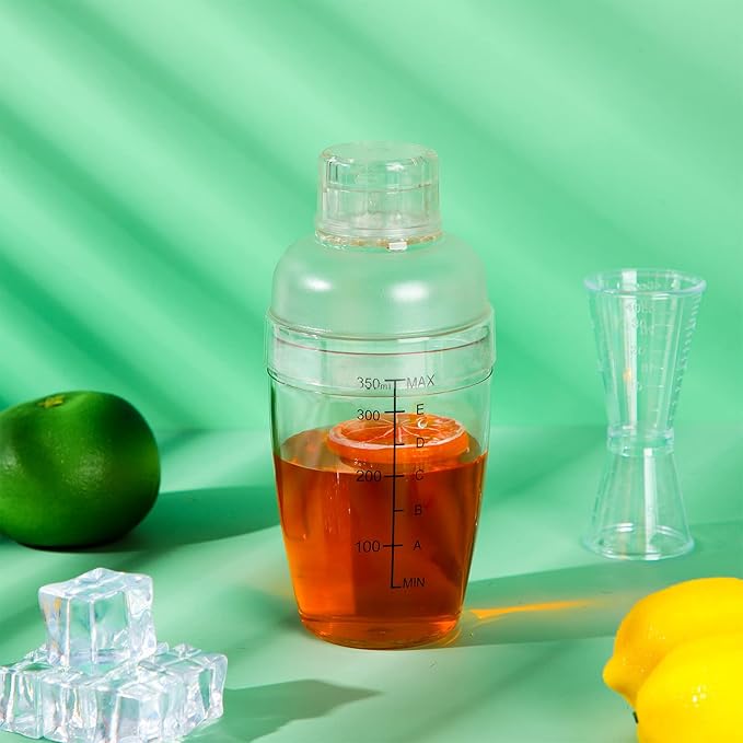 7 Pcs Plastic Cocktail Shaker Set Drink Mixer with Mark Clear Drink Cocktail Shaker and Measuring Jigger Set Ounce Cup Clear for Bar Party Home Use Wine Bar(11.8oz)