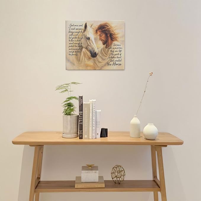 Horse Wall Art Christian Jesus Canvas Wall Decor Scripture Pictures Christ Paintings Prints Religious Bible verse Artwork Framed Decorations For Church Prayer Room Bathroom Bedroom Living Room Gifts 24" x 20"