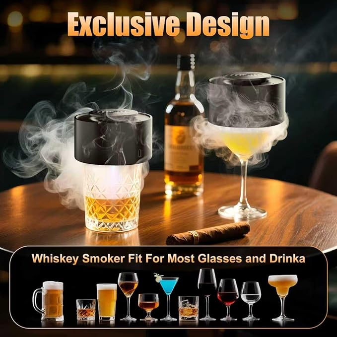 Electric Whiskey Smoker Kit with Rechargeable Built-in Lighter & LED Light, No Butane Needed, 6 Flavored Wood Chips for Old Fashioned Smoker Kit, Bourbon, Cocktail Gifts for Men Dad Husband Friends