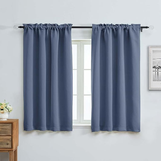 Aiyufeng Denim Blue Short Blackout Curtains for Bedroom 54 Inches Long 2 Panels Set, Solid Thermal Insulated, Energy Saving Window Treatment Curtains Blackout Drapes, W40 x L54 Inch, Denim Blue