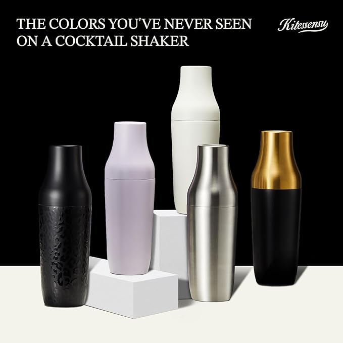 Kitessensu Hybrid Cocktail Shaker | Vacuum Insulated Stainless Steel Martini Shaker with Double Wall Martini Cup | Integrated Measuring System | Tumbler Lid & Cocktail Recipes Included | Cream
