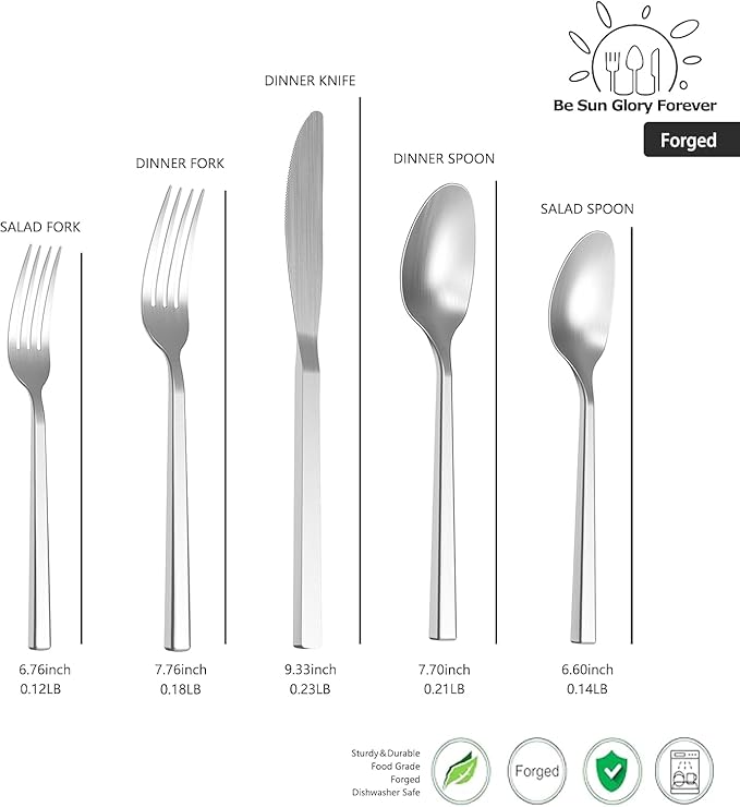 Cubic 20-Piece Silverware Set, Flatware Set Stainless Steel, Modern Cutlery Set, Service for 4, Matte Finish Forged Dishwasher Safe