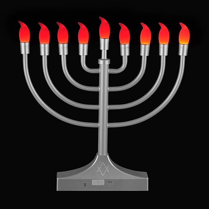 Electric Hanukkah Menorah,RGB Led Menorahs for Chanukah Decoration,Color Changing with Remote Control & Push-Button to Choose The Day and Timer Options Battery/USB Powered,Silver