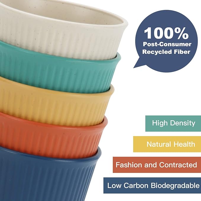Homienly Drinking Cups Stackable Wheat Straw Cups 6 PCS Good Alternative to Dispoable Cups 12 oz Unbreakable Water Cups Reusable Dishwasher Safe Drinking Glasses Kitchen Essentials - Colorful