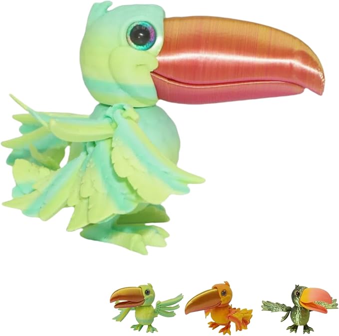 3D Toucan- Articulated Figurine Ornament, Rainforest & Samba Style Animal, Home/Office Decor, Animal Collectible, Multi-Color Options with Bi-Color Gradients