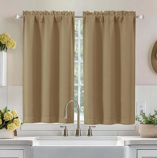 Aiyufeng Taupe Short Blackout Curtains for Bedroom 45 Inches Long 2 Panels Set, Solid Thermal Insulated, Energy Saving Window Treatment Curtains Blackout Drapes, W40 x L45 Inch, Taupe