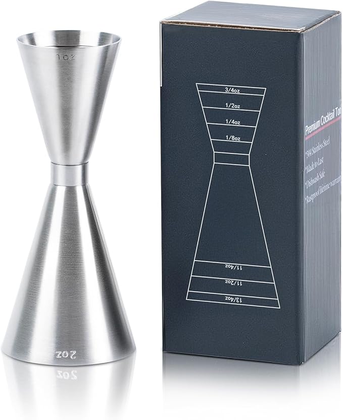 Lexenic oz/ml Dual Markings Jigger for Bartending, 304 Stainless Steel Heavy Duty Double Cocktail Jigger with 7 Measurements Inside, Professional Japanese Jigger Bar Tool for Bartender Home Bar Party