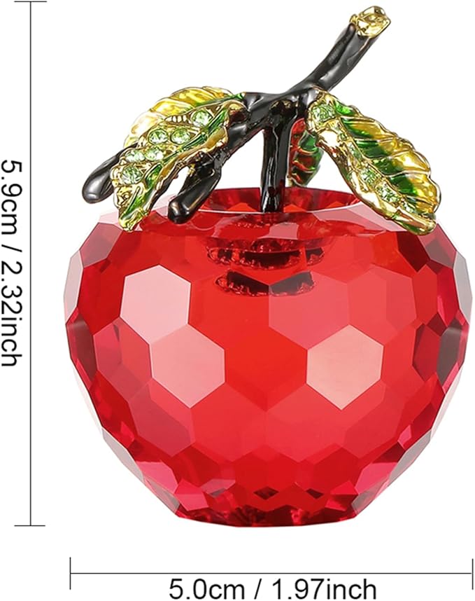 Crystal Apple Figurine Paperweight, Handmade Statue Ornament Home Decoration, Collectible Crystal Crafts, Come with Gift Box, Great Gift for Birthday Holidays Christmas (Red-50mm)