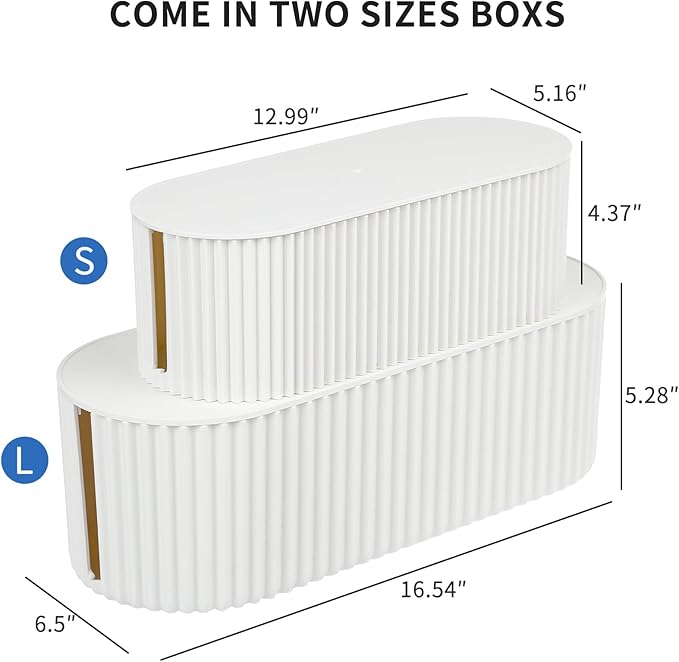 FABROK 2 Pack Cable Management Box, Cord Organizer Box with 20 Cable Ties, Power Strip Storage to Hide Charger Adapter Power Cord Charging Station White (Small+Large)