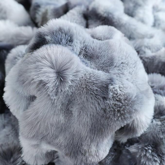 Faux Fur Throw Blanket for Couch Cozy Fuzzy Soft Plush Thick Fluffy Fleece Bubble Blanket for Sofa Bedroom Living Room, 63x79 Inches Tie-Dye Grey