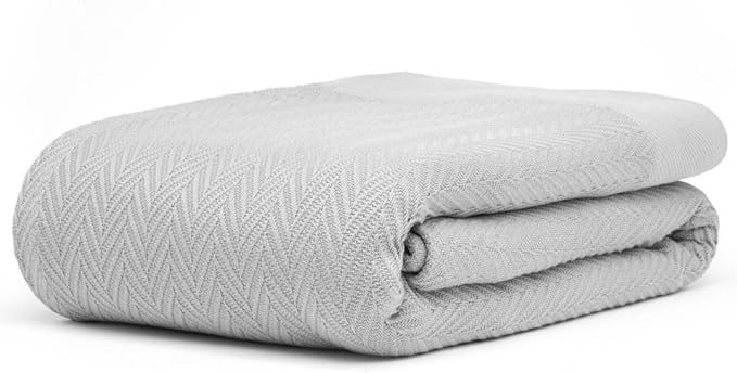 100% Cotton Herringbone Weave Blankets, 66"X90" Twin, Throw Blanket for Bed,All Season Cotton Blanket, Cozy Blanket,Throws Bed Blanket, Throw Blanket for Couch,Modern Home Decor -Light Grey