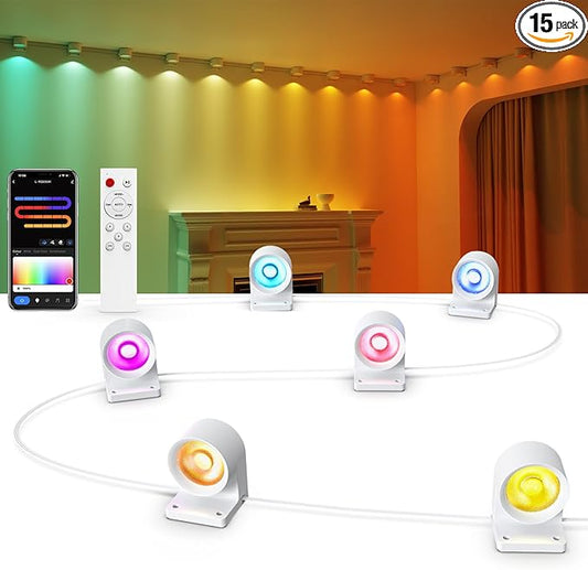 Smart String Downlights with 15 RGBAI+WW+CW LEDs Across 10ft, Feature 46° Dynamic Wave-Like Lighting, App/Voice/Remote Control—Wall String Lights for Bedroom, Indoor Eaves & Wall Decor
