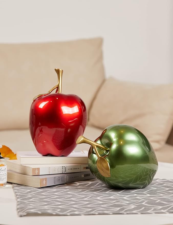 Apple Decor Statue Modern Sculpture Arts Fruit Figurine Polyresin Red 7.0 inch
