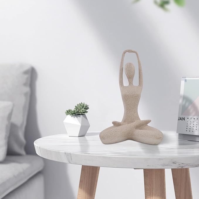 SIMON'S SHOP Yoga Lady Statue Modern Sculpture for Home Office Desk Decor Resin Sandstone Abstract Figurine Yogis Gifts 9 1/2 inches