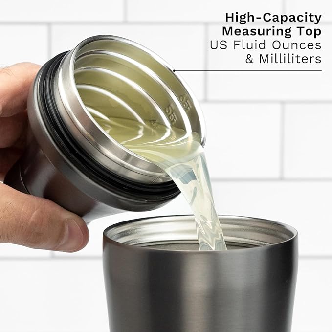 Elevated Craft Hybrid Cocktail Shaker - Premium Vacuum Insulated Stainless Steel Gunmetal Cocktail Shaker - Innovative Measuring System - Martini Shaker for the Home Bartender - 28oz Total Volume