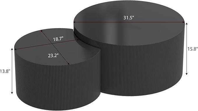 Round Coffee Table Set of 2, Modern Wooden Nesting Coffee Tables for Living Room, No Assembly Required Circle Side Table Set Accent Furniture for Bedroom, Balcony,Office, Black