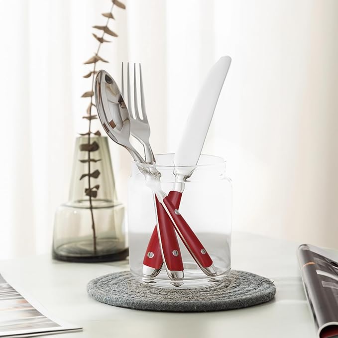 Retro 20-Piece Silverware Set, Stainless Steel Cutlery Set, Vintage Flatware Set with Red Bakelite Handle, Dishwasher Safe| Service for 4