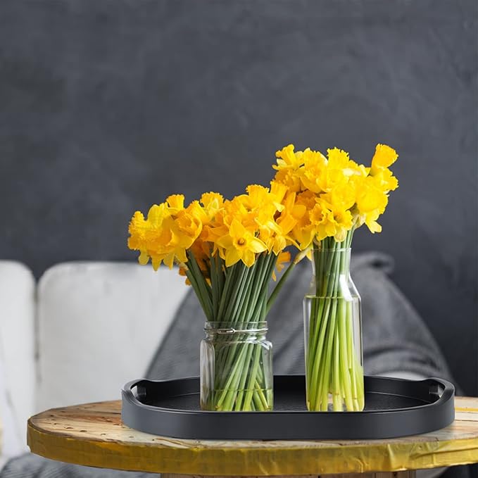 MDLUU Plastic Serving Tray, 17.1-Inch Long Ottoman Tray with Cutout Handles, Oval Butler Tray for Breakfast in Bed, Coffee Table Decor, Party (Large)