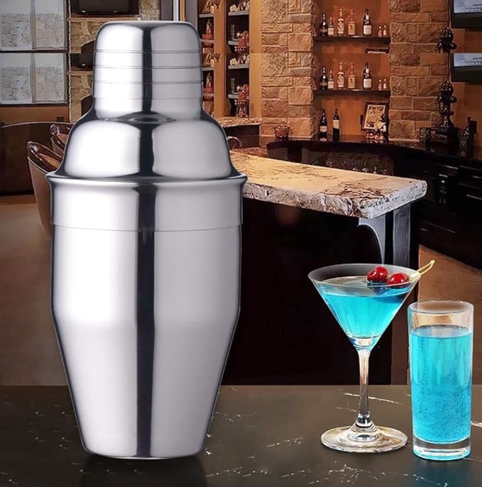 Zrorgons Stainless Steel Cocktail Shaker - Classic Martini Mixer with Built-in Strainer, Perfect for Home Bar or Bartender Gift - Compact and Portable 25oz (750ml) Size for Single Martinis