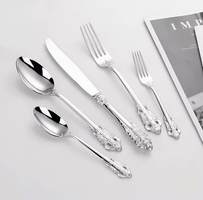 30-Pcs Luxury Silverware Set, Royal Flatware Set, Modern 304 Stainless Steel Flatware, Cutlery, Tableware (Silver, 30)