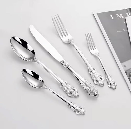 30-Pcs Luxury Silverware Set, Royal Flatware Set, Modern 304 Stainless Steel Flatware, Cutlery, Tableware (Silver, 30)