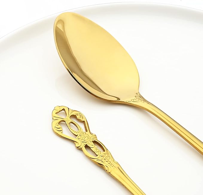 Elegant Gold Silverware Set with Steak Knives 5 Piece Flatware Sets for 1 Tableware Utensils, 18/10 Stainless Steel Cutlery Set Include Knifes Forks Spoons, Mirror Polished, Dishwasher Safe