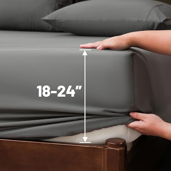 Extra Deep Pocket Queen Sheets 18-24 Inch 100% Egyptian Cotton 1000 Thread Count Sateen Weave Soft Breathable 4 Pieces（Queen,Dark Grey）