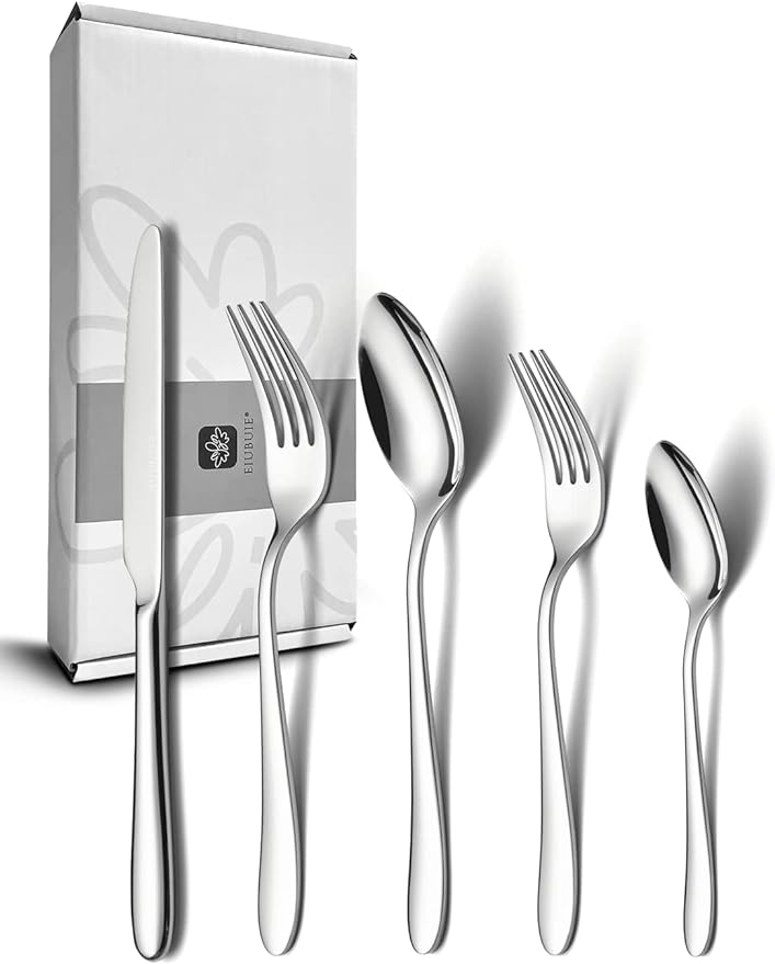 40 Piece Silverware Set for 8, Stainless Steel Flatware Set, Cutlery Sets with Mirror Finish, Dishwasher Safe, Modern Kitchen Forks, Spoons, Knives, Eating Utensil Sets