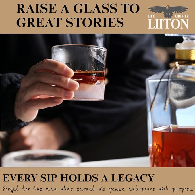 LIITON Lake Tahoe Heavy Crystal Whiskey Glasses Gift Set of 2, Thick Freezable Bourbon Glass 1lb Each, Premium Whiskey Gifts for Men, Frozen Crystal Chills Cocktails, 10 oz