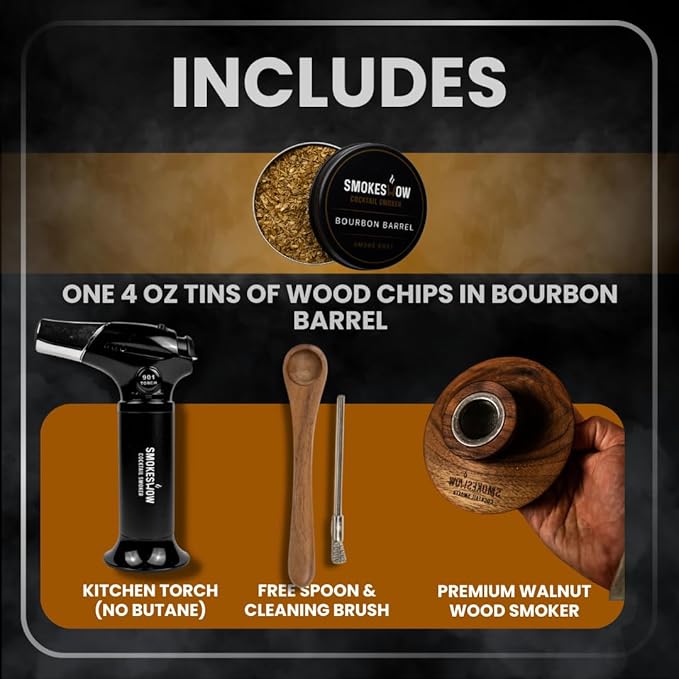 Smokeshow Cocktail Smoker Bundle with Kitchen Torch, One Flavor of Wood Chips Bourbon Barrel (No Butane Included)