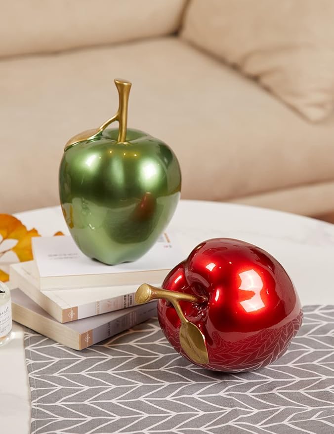 Apple Decor Statue Modern Sculpture Arts Fruit Figurine Polyresin Red 7.0 inch