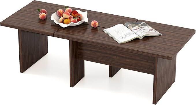 Giantex L-Shaped Coffee Table Set of 2, Modular Nesting Center Table with Grain Finish, Mid Century Modern Living Room Tables for Small Spaces Apartment (Walnut)