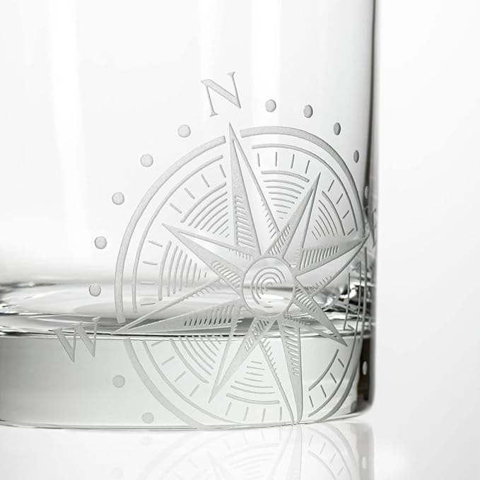 Rolf Glass Compass Star 23oz Whiskey Decanter and 2-10oz On the Rocks Glass 3pc Set | Perfect for Bourbon and Whiskey | Stylish Drinkware for Home Bar and Whiskey Lovers