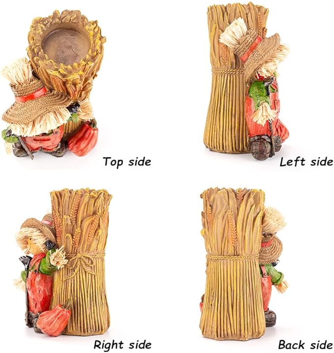 Handcrafted Thanksgiving Scarecrow Figurines, Fall Harvest Tabletop Decorations with Candle Holder, Autumn Resin Decor for Home, Porch, or Garden (Boy)