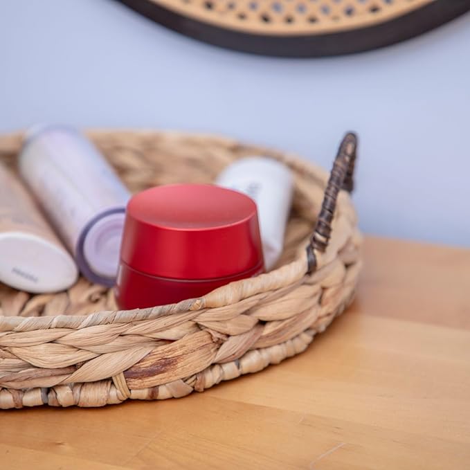Water Hyacinth Round Tray Natural Coffee Table Tray with Handles Ottoman Table Trays for Coffee, Breakfast and Dinner, 11.8-inch,Decoratve Serving Trays.