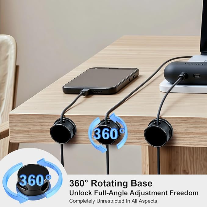 9 Pack Rotatable Magnetic Cord Organizer, Phone Cable Management, Desk Charger Cords Holder, No-Residue Adhesive Cables Clips for Kitchen, Office, Car, Nightstand（Black）