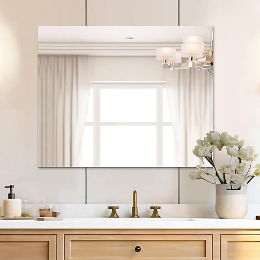 Mirrorons Frameless Wall Mirror 40" x 32", Modern Rectangle Bathroom Mirrors for Wall with Polished Edge, Horizontally or Vertically. Upgraded Shatterproof Mirror, Entryways, Bathroom, Gym.