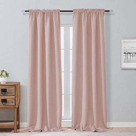 Aiyufeng Blush Blackout Curtains for Bedroom 96 Inches Long 2 Panels, Solid Thermal Insulated, Energy Saving Nursery Window Treatment Curtains Blackout Drapes, W40 x L96 Inch, Blush