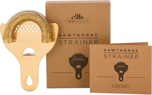 A Bar Above Gold Hawthorne Strainer Cocktail, Stainless Steel Bar Strainer Cocktail, High-Density Spring, Mirrored Gold Finish, Drink Strainer, Cocktail Strainer, for Boston Shakers and Mixing Glasses