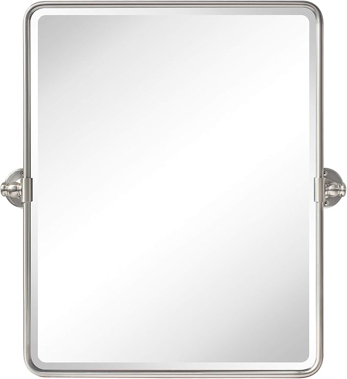 Farmhouse Nickel Metal Framed Pivot Rectangle Bathroom Mirror Rounded Rectangluar Tilting Beveled Vanity Mirrors for Wall, Overall 22.91 x 24 inches (Mirrror 19 x 24 inches)