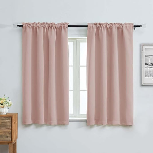 Aiyufeng Blush Short Blackout Curtains for Bedroom 54 Inches Long 2 Panels Set, Solid Thermal Insulated, Energy Saving Window Treatment Curtains Blackout Drapes, W40 x L54 Inch, Blush