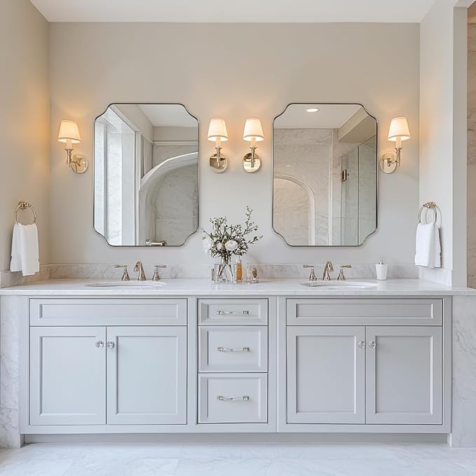 ANDY STAR Chrome Bathroom Mirror, 22x30 Inch Polished Chrome Rectangle Mirror, Scalloped Bathroom Mirror with Stainless Steel Metal Frame, Ideal for Bathroom, Living Room