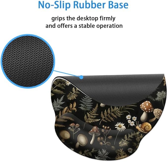 Ergonomic Mouse Pad with Memory Foam Wrist Rest Support Design,Relieve Wrist Pain Mousepad,Non-Slip Base for Laptop,Computer,Office Desk Accessories,Carpal Tunnel,Mushroom
