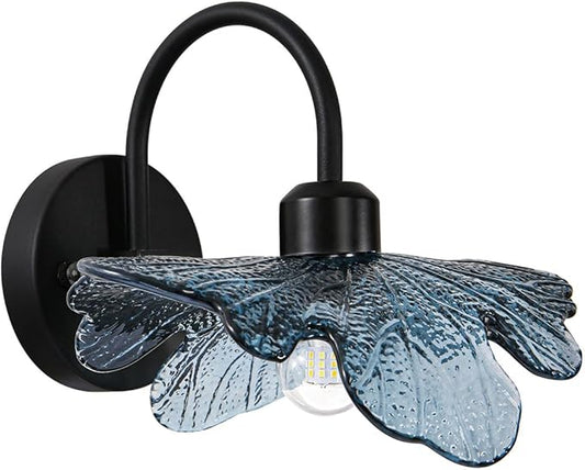 vintage wall sconce matte black bathroom vanity light mid century modern wall sconce Blue Glass Flower wall lamp 1-Light Vanity Light Over Mirror bedroom wall sconces for Bedroom Hallway Living Room