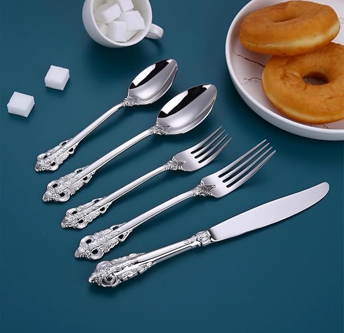 30-Pcs Luxury Silverware Set, Royal Flatware Set, Modern 304 Stainless Steel Flatware, Cutlery, Tableware (Silver, 30)